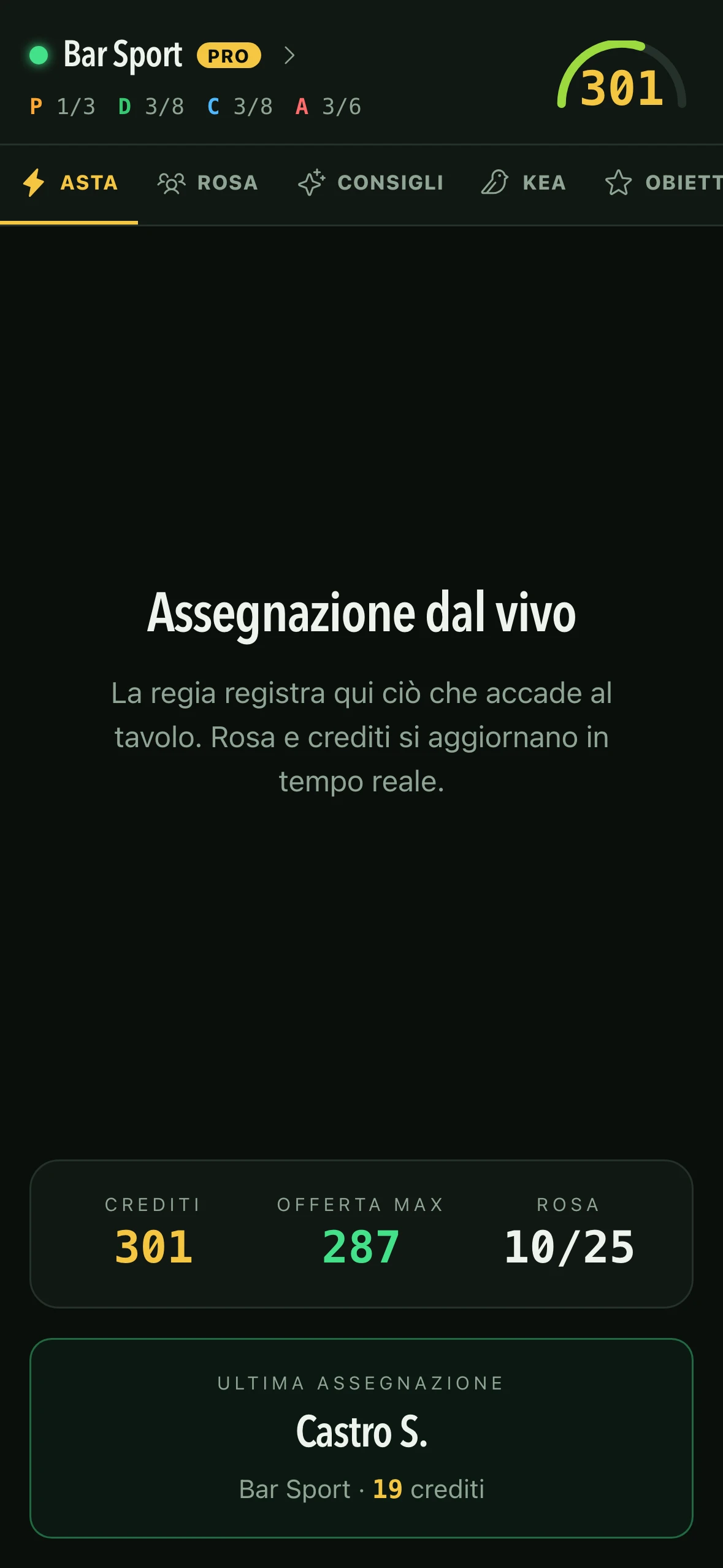 Modalità Assegna: la regia registra, tu segui in tempo reale.