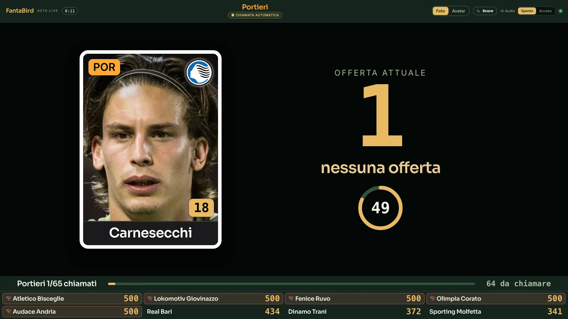 Il tabellone sulla TV: chiamata, timer e rilanci in tempo reale.